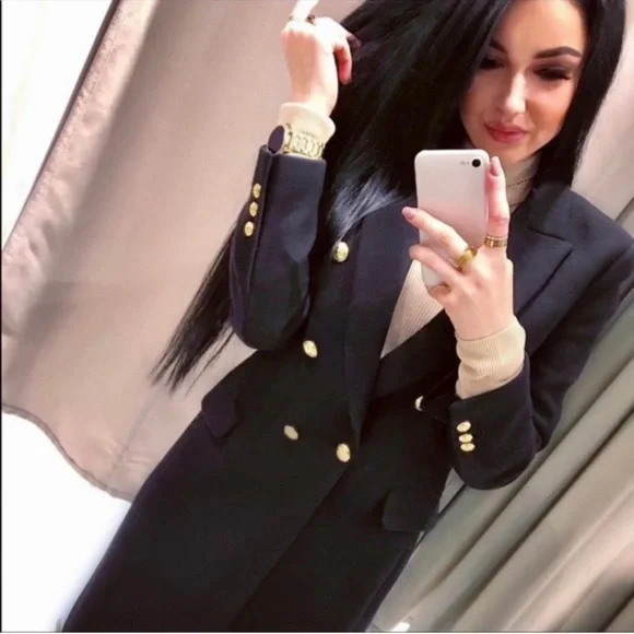 ZARA LONG COAT WITH METALLIC BUTTON